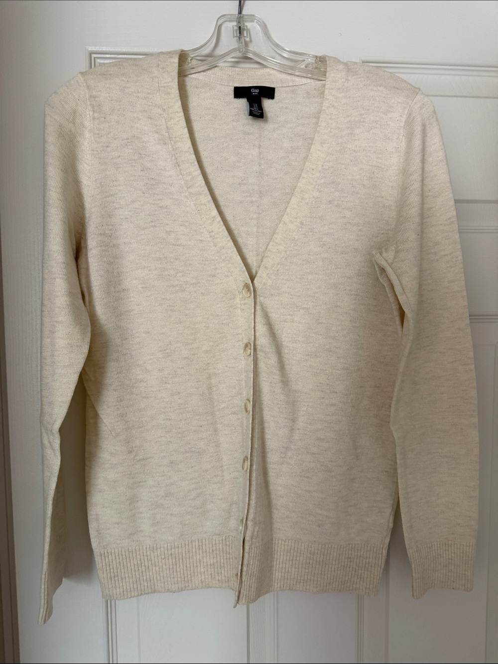 GAP Women's Cream Button-Up V-Neck Cardigan